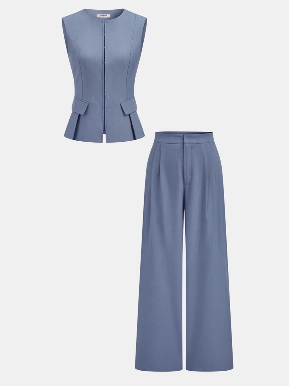 COMMENSE Sleeveless Vest and Wide-Leg Pants Set in Dusty Blue